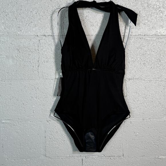 Tommy Hilfiger Womens Ruched Side Halter One Piece Swimsuit, Black 6 - Picture 6 of 9
